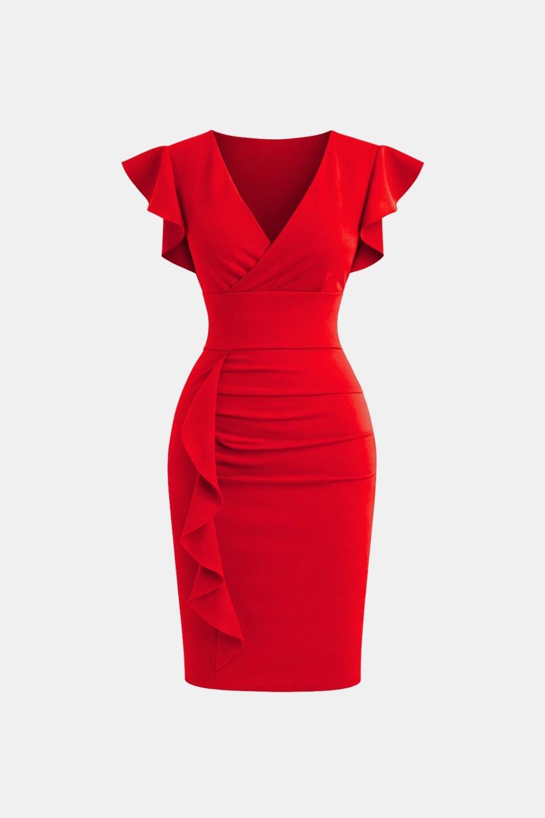 Clarissa | Stylish Women's V-Neck Frill Cocktail Dress
