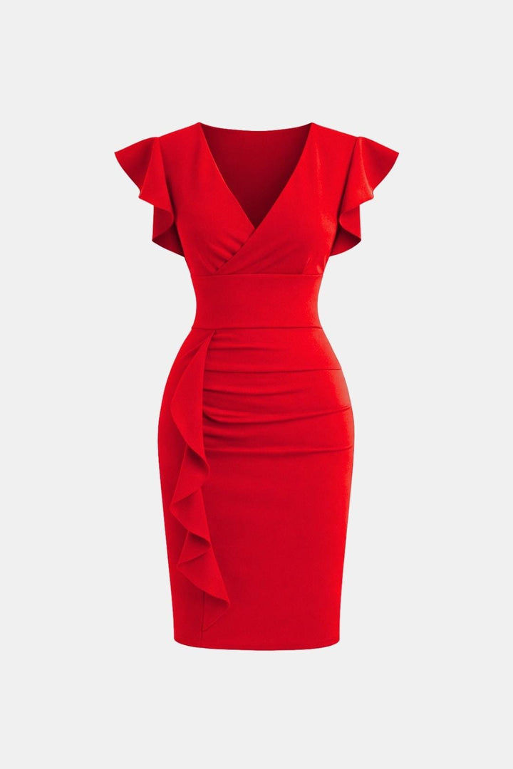 Clarissa | Stylish Women's V-Neck Frill Cocktail Dress