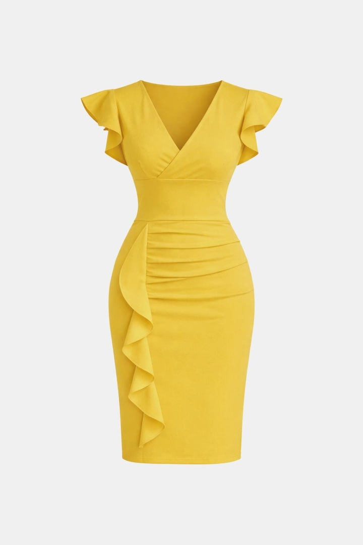 Clarissa | Stylish Women's V-Neck Frill Cocktail Dress