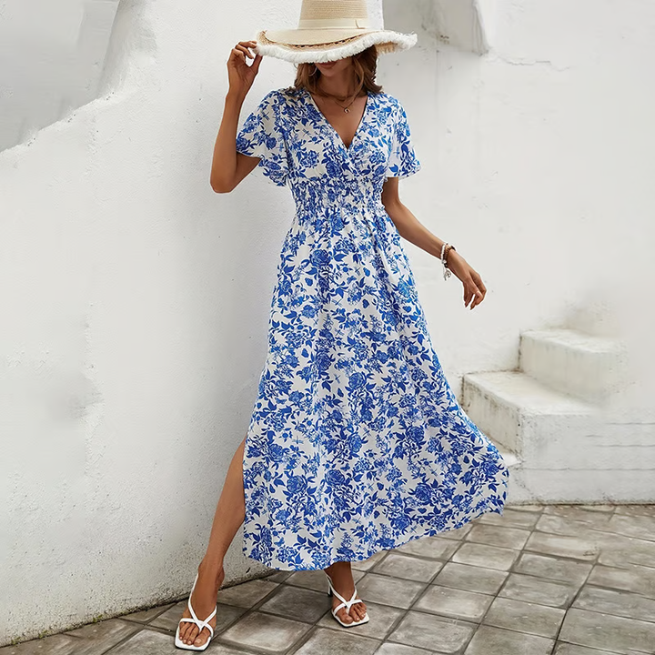 Cressida | Women's Floral V Neck Short Sleeve Maxi Dress