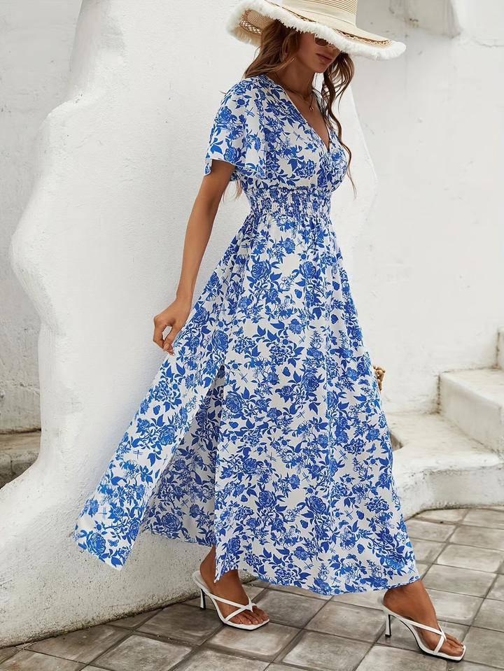 Cressida | Women's Floral V Neck Short Sleeve Maxi Dress