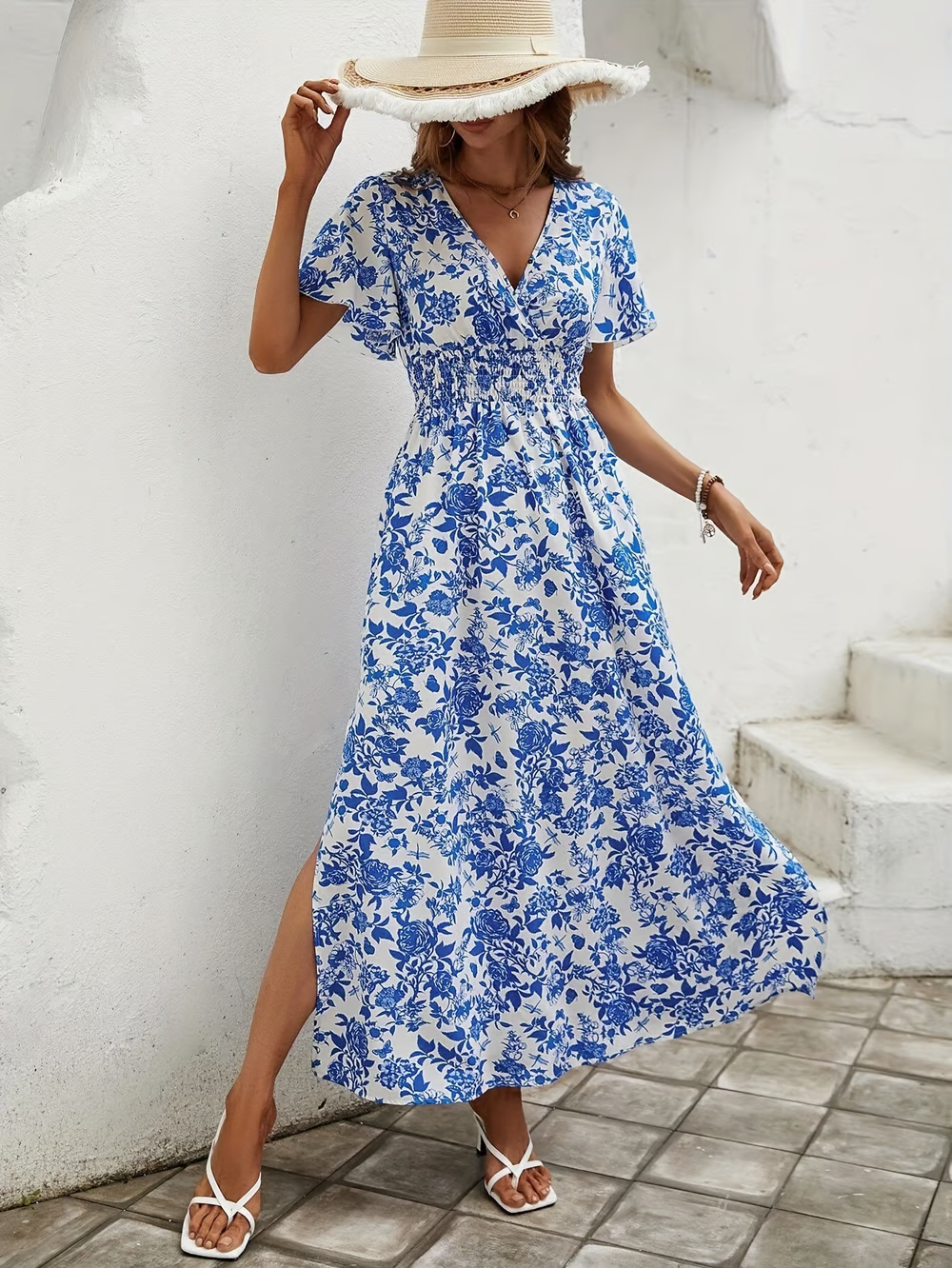 Cressida | Women's Floral V Neck Short Sleeve Maxi Dress