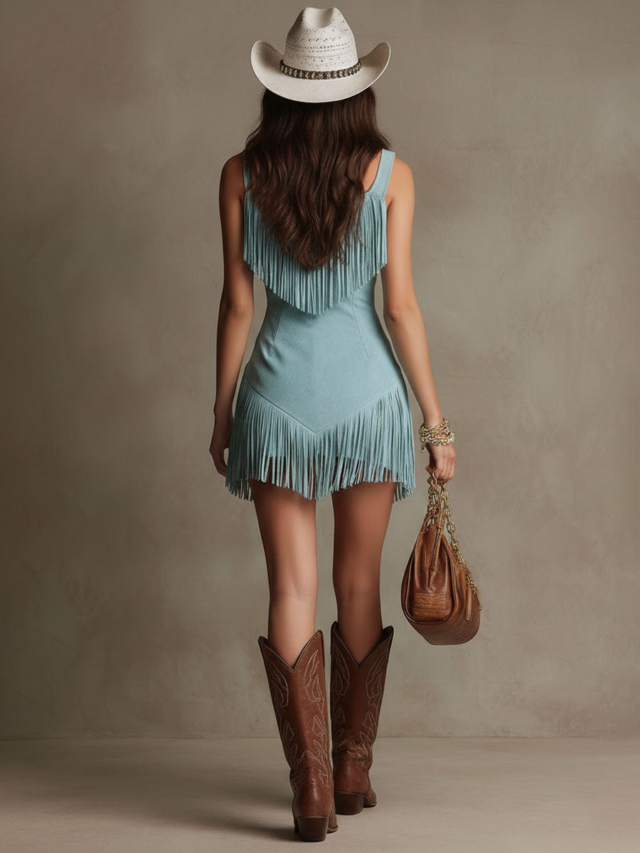 Dakota | Women's Festival Western Fringe Zip Front Bodycon Mini Dress