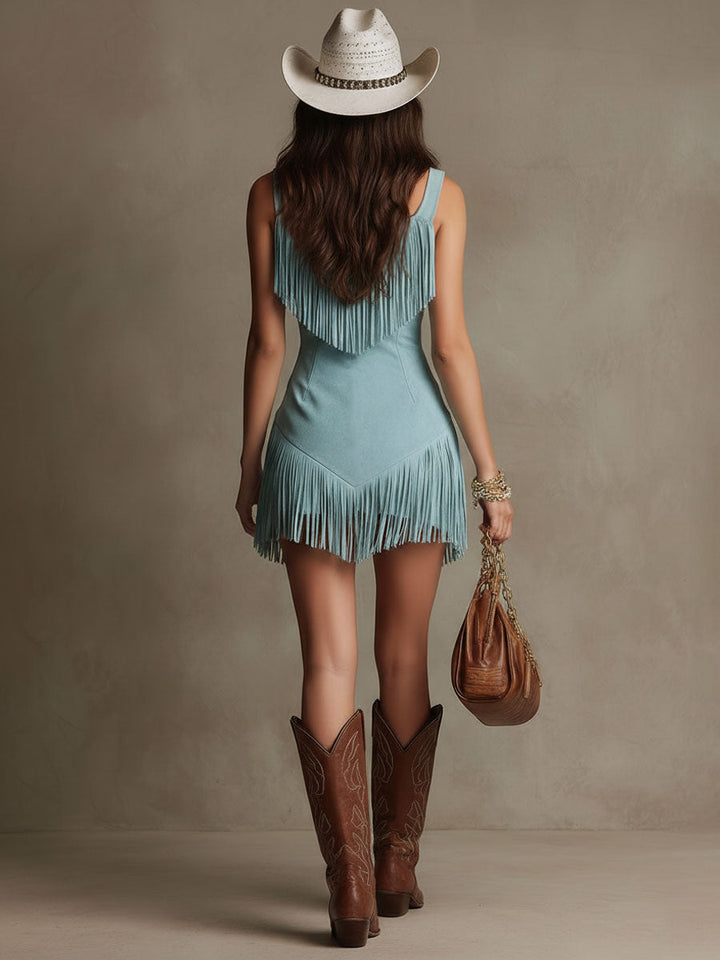 Dakota | Women's Festival Western Fringe Zip Front Bodycon Mini Dress