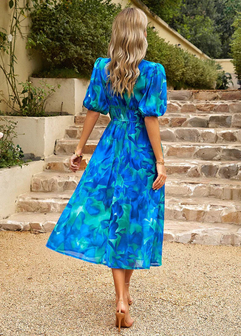 Genevieve | Women's Floral Satin Midi Sundress Summer