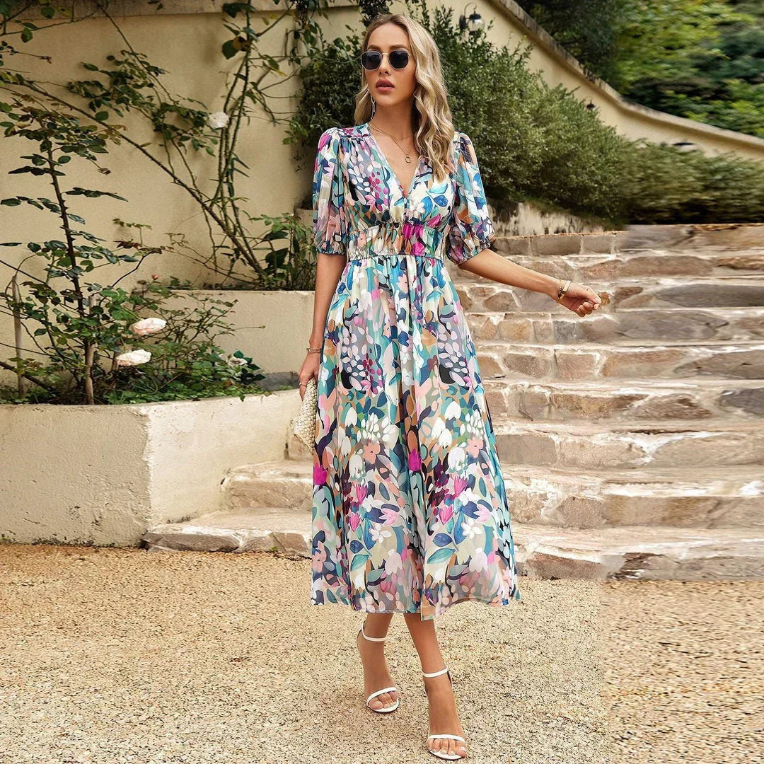 Genevieve | Women's Floral Satin Midi Sundress Summer