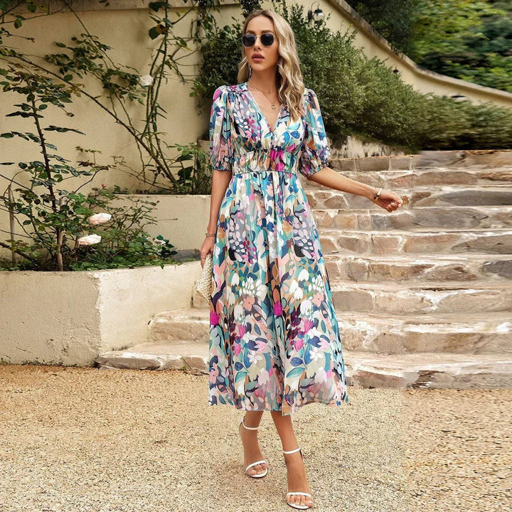 Genevieve | Women's Floral Satin Midi Sundress Summer