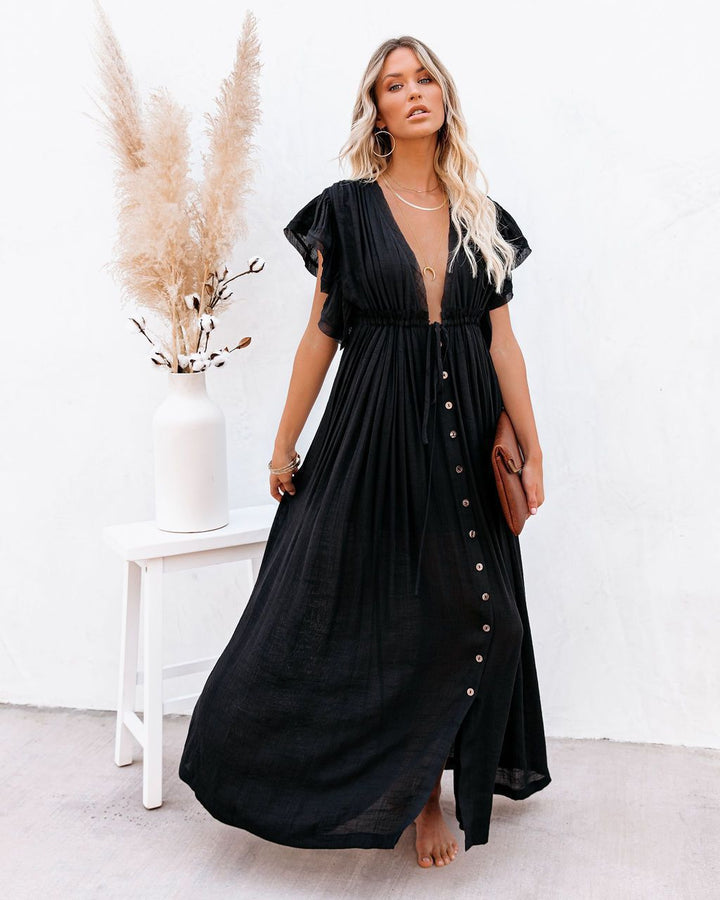 Eleanor | Women's Button Front Sleeveless Boho Maxi Sundress