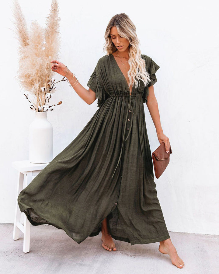 Eleanor | Women's Button Front Sleeveless Boho Maxi Sundress
