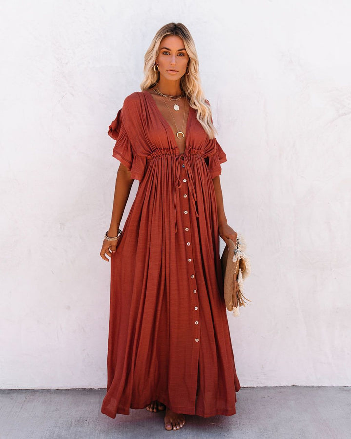Eleanor | Women's Button Front Sleeveless Boho Maxi Sundress