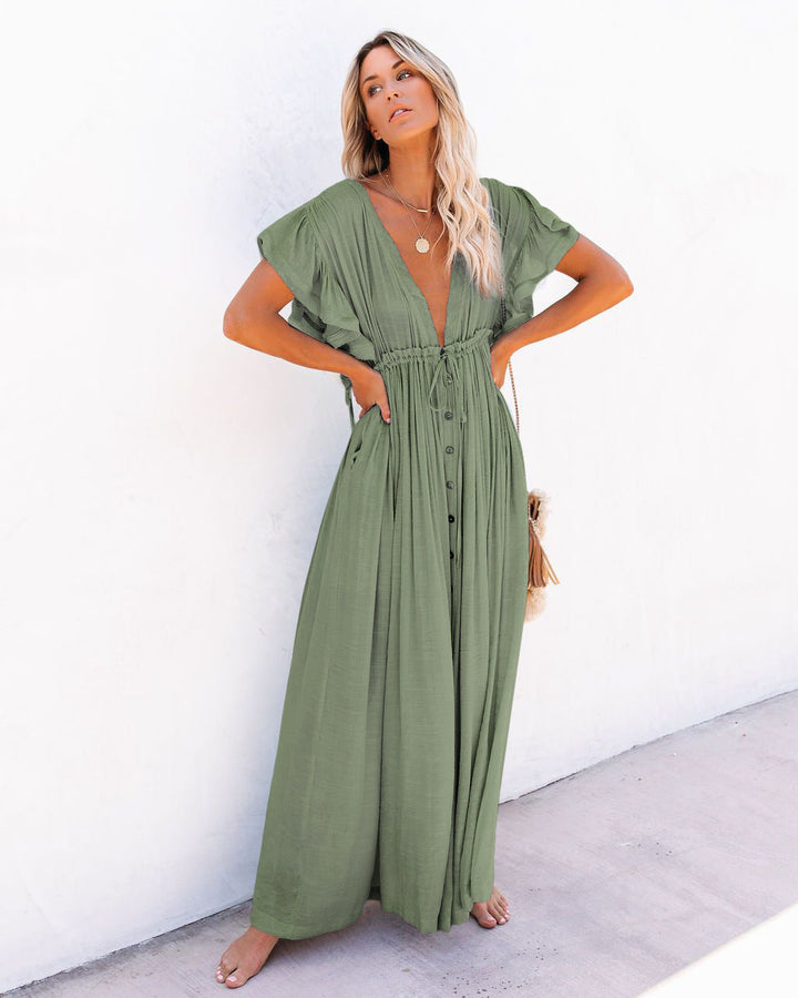 Eleanor | Women's Button Front Sleeveless Boho Maxi Sundress