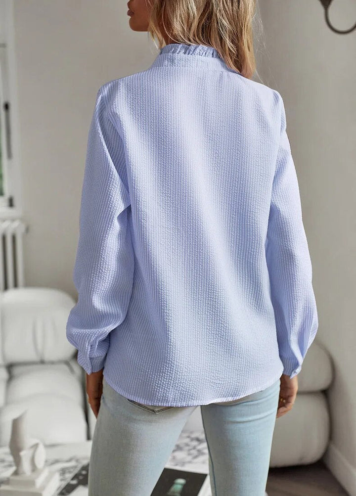 Eleanor | Women's Blouse Ruffle Front Button-Up Long Sleeve