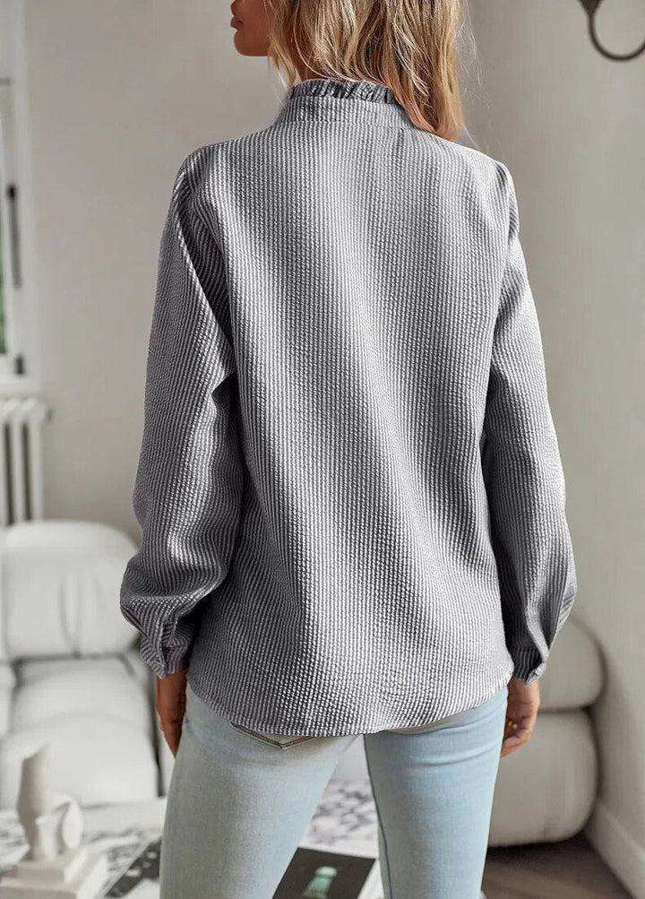Eleanor | Women's Blouse Ruffle Front Button-Up Long Sleeve