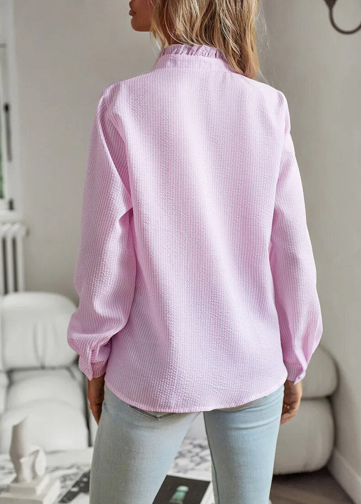 Eleanor | Women's Blouse Ruffle Front Button-Up Long Sleeve
