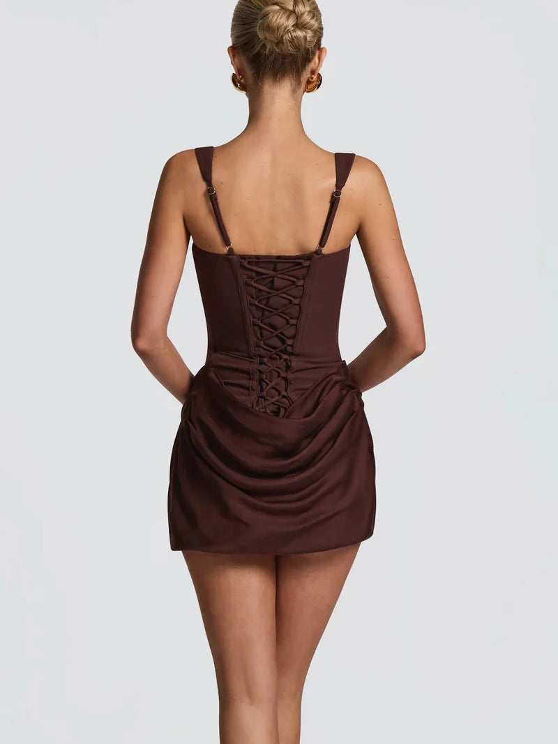 Elena | Women's Mini Cocktail Dress Corset Lace Up Ruched