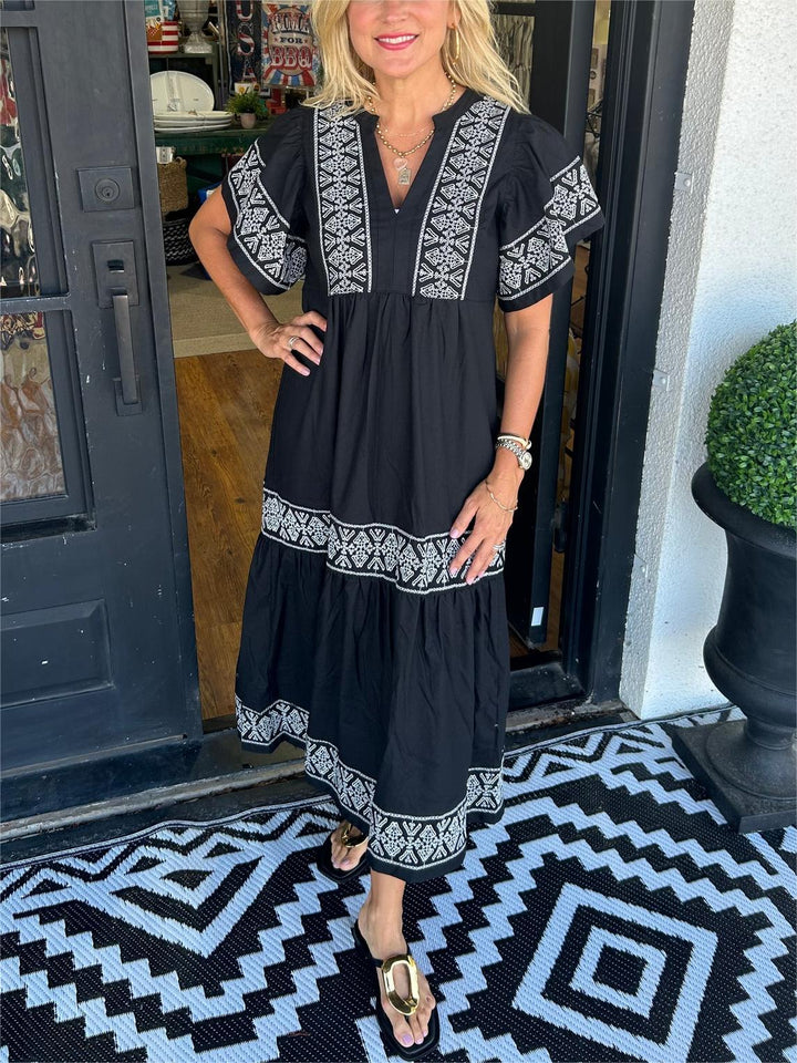 Elise | Women's Boho V Neck Midi Sundress