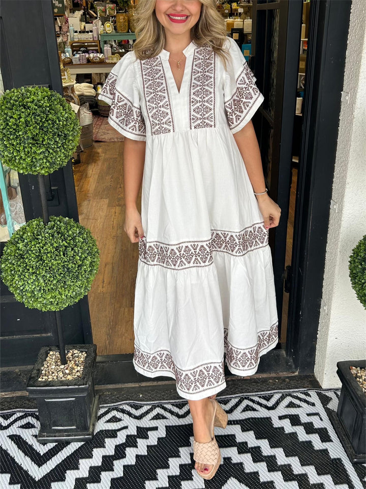Elise | Women's Boho V Neck Midi Sundress