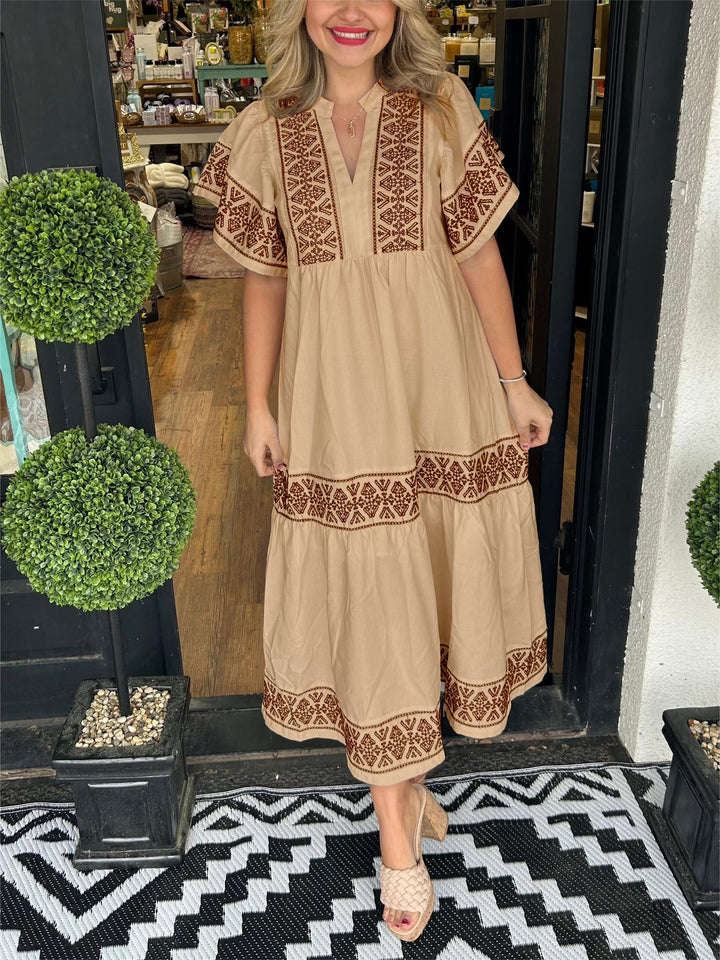 Elise | Women's Boho V Neck Midi Sundress