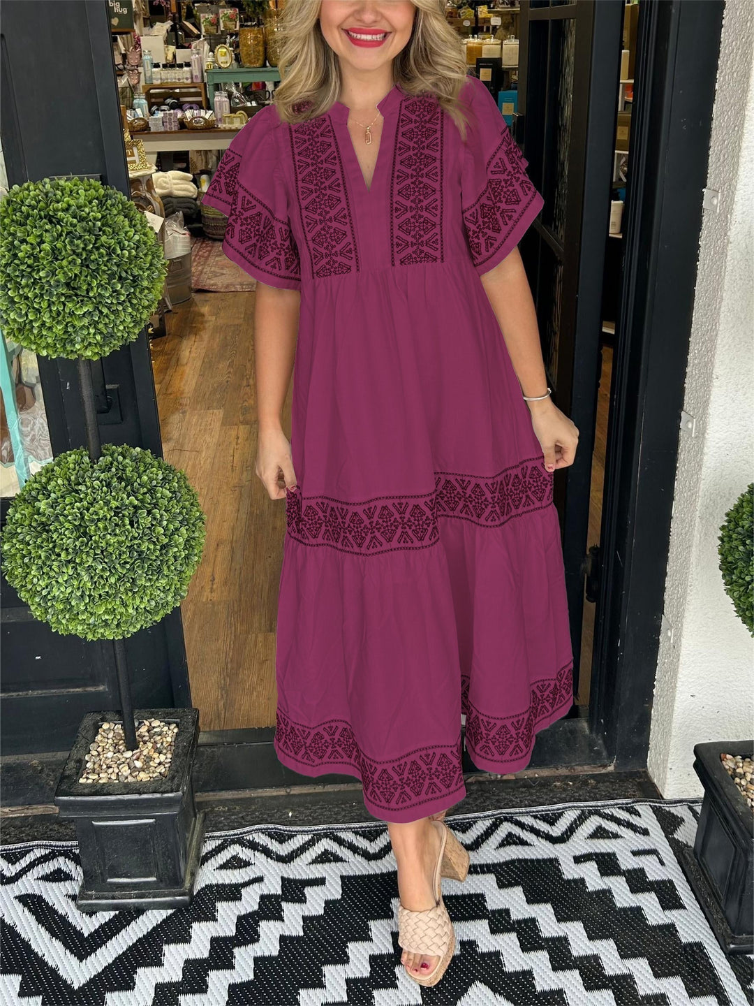Elise | Women's Boho V Neck Midi Sundress