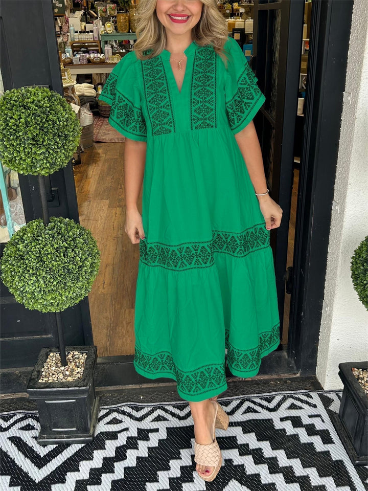 Elise | Women's Boho V Neck Midi Sundress