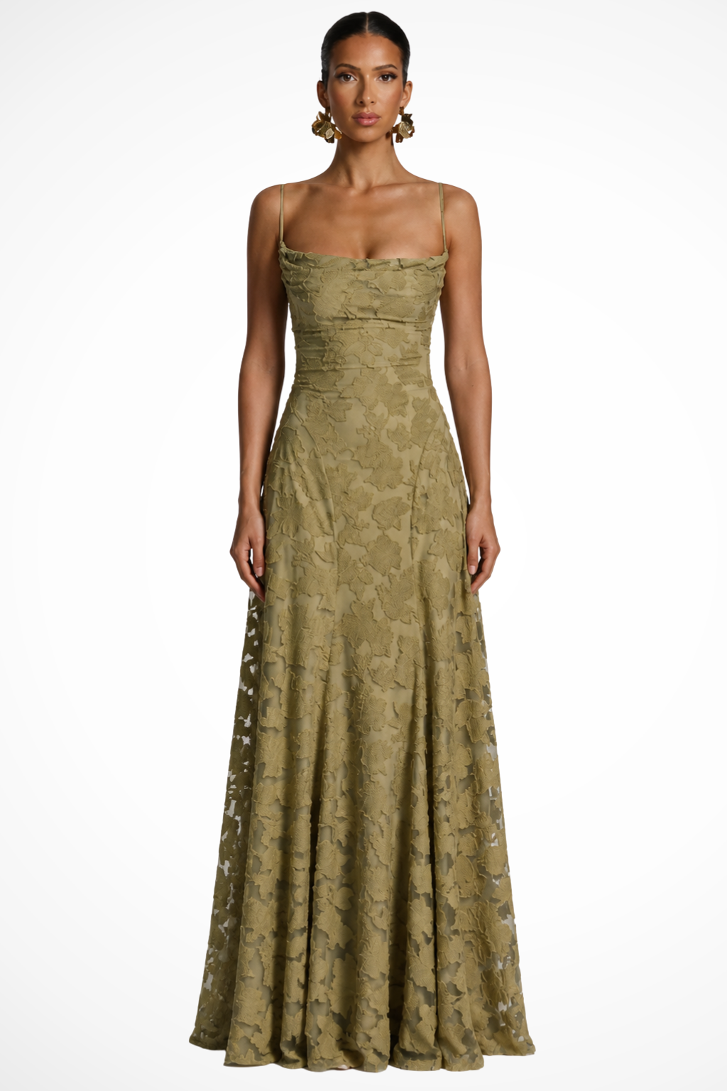 Emmiline | Women's Floral Brocade Cami Strap Wedding Guest Maxi Dress