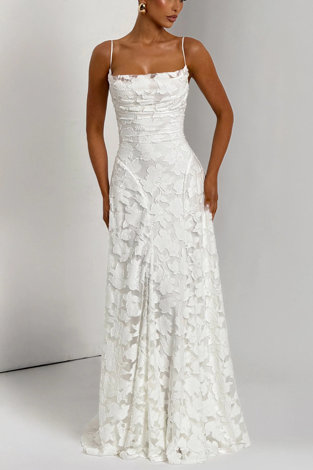 Emmiline | Women's Floral Brocade Cami Strap Wedding Guest Maxi Dress