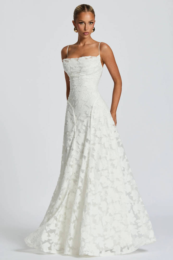 Emmiline | Women's Floral Brocade Cami Strap Wedding Guest Maxi Dress