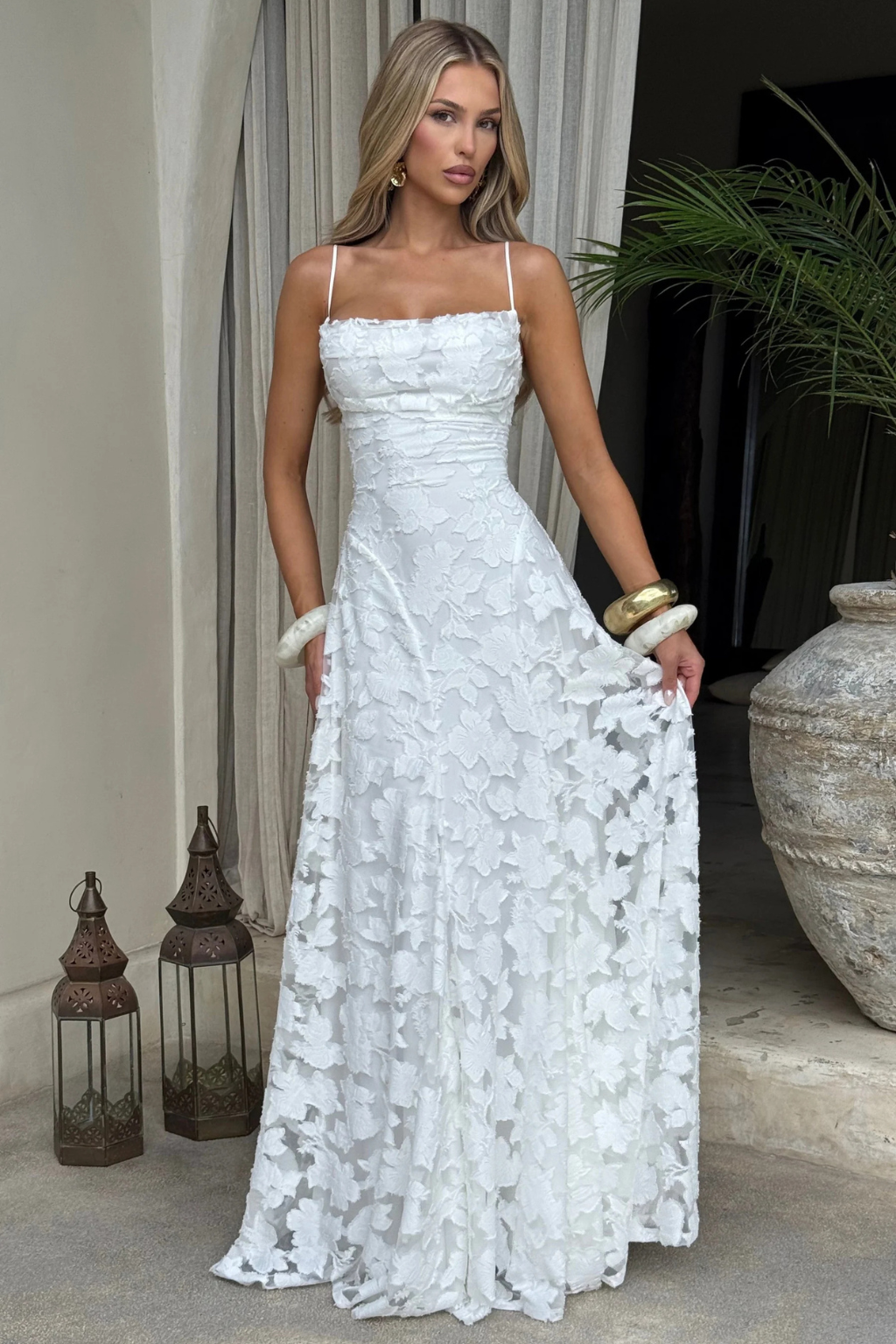 Emmiline | Women's Floral Brocade Cami Strap Wedding Guest Maxi Dress