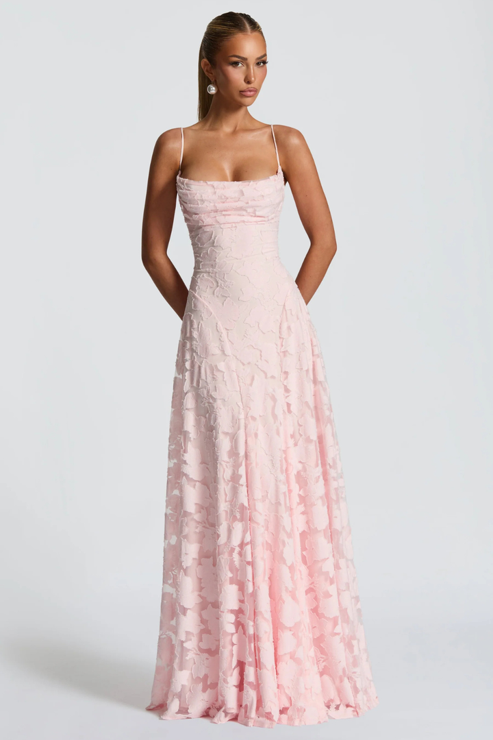 Emmiline | Women's Floral Brocade Cami Strap Wedding Guest Maxi Dress