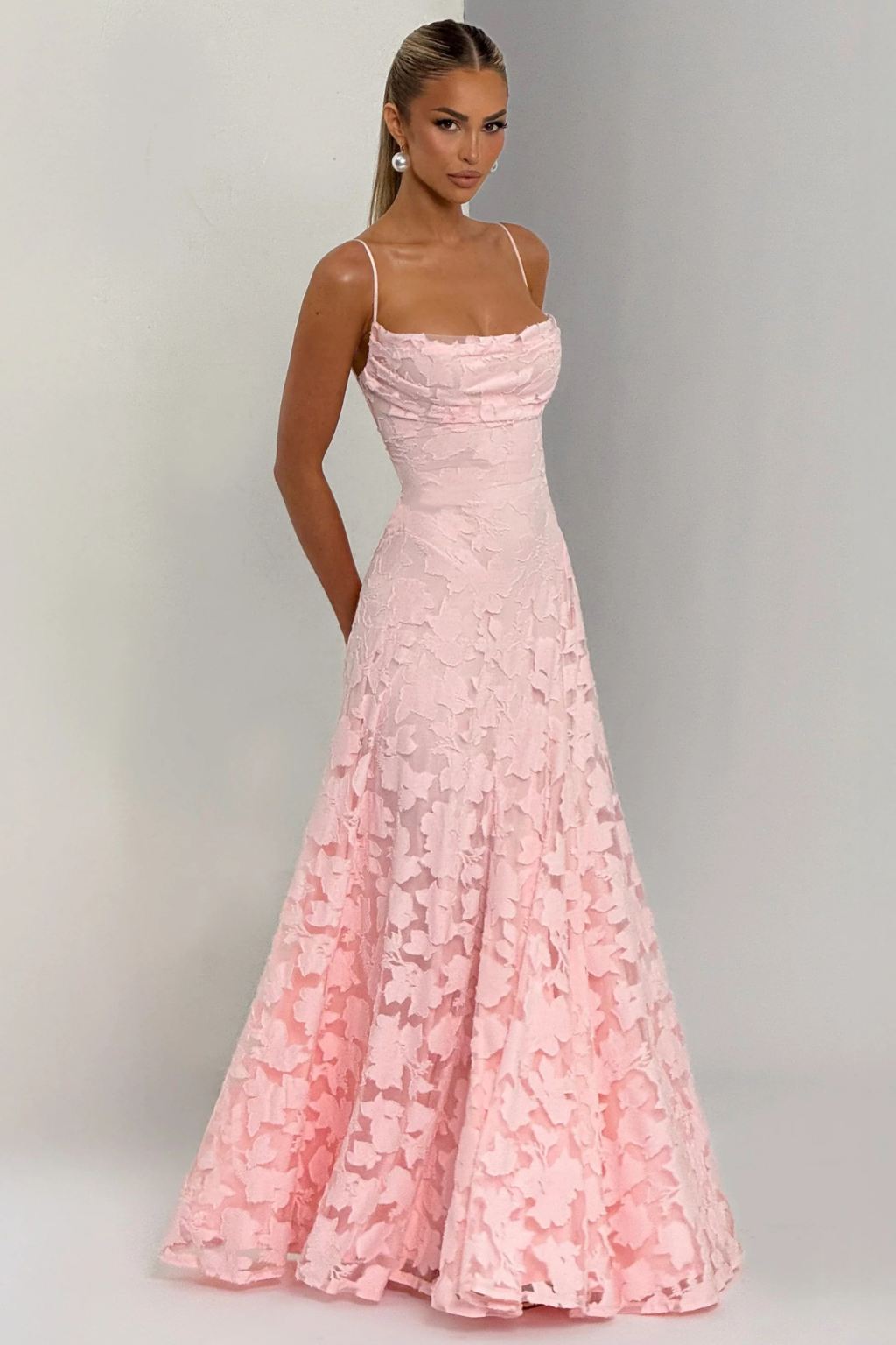 Emmiline | Women's Floral Brocade Cami Strap Wedding Guest Maxi Dress