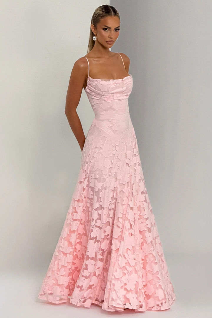 Emmiline | Women's Floral Brocade Cami Strap Wedding Guest Maxi Dress