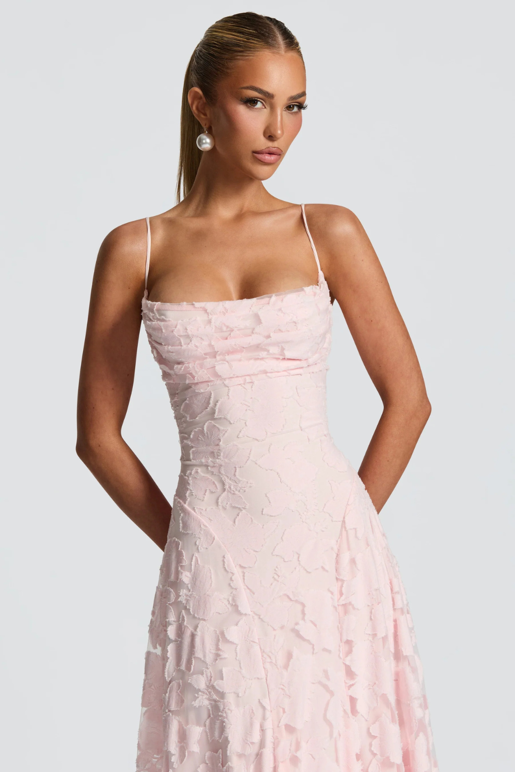 Emmiline | Women's Floral Brocade Cami Strap Wedding Guest Maxi Dress