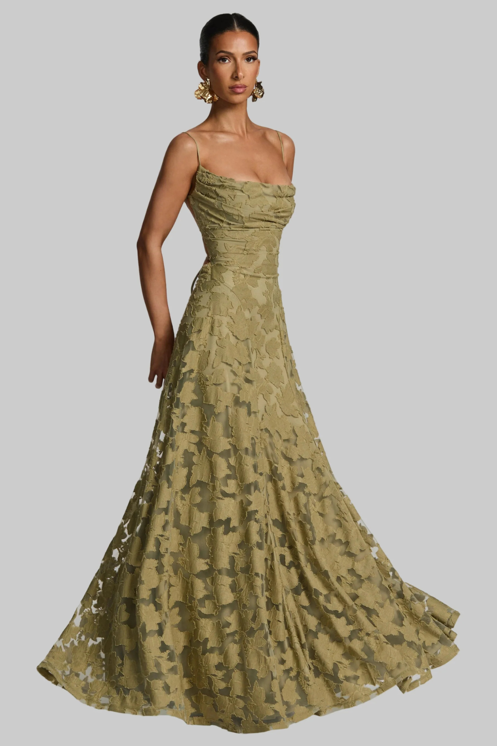 Emmiline | Women's Floral Brocade Cami Strap Wedding Guest Maxi Dress