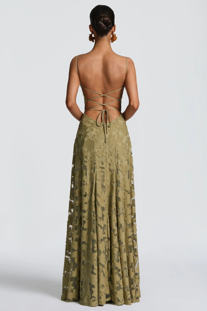 Emmiline | Women's Floral Brocade Cami Strap Wedding Guest Maxi Dress