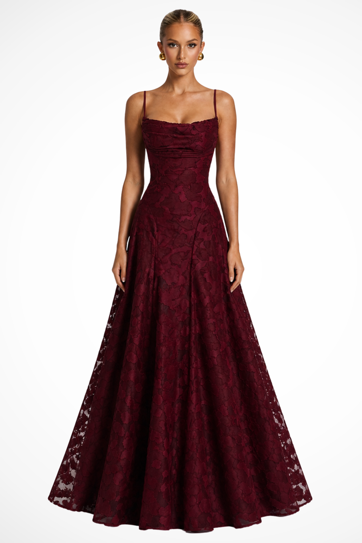 Emmiline | Women's Floral Brocade Cami Strap Wedding Guest Maxi Dress