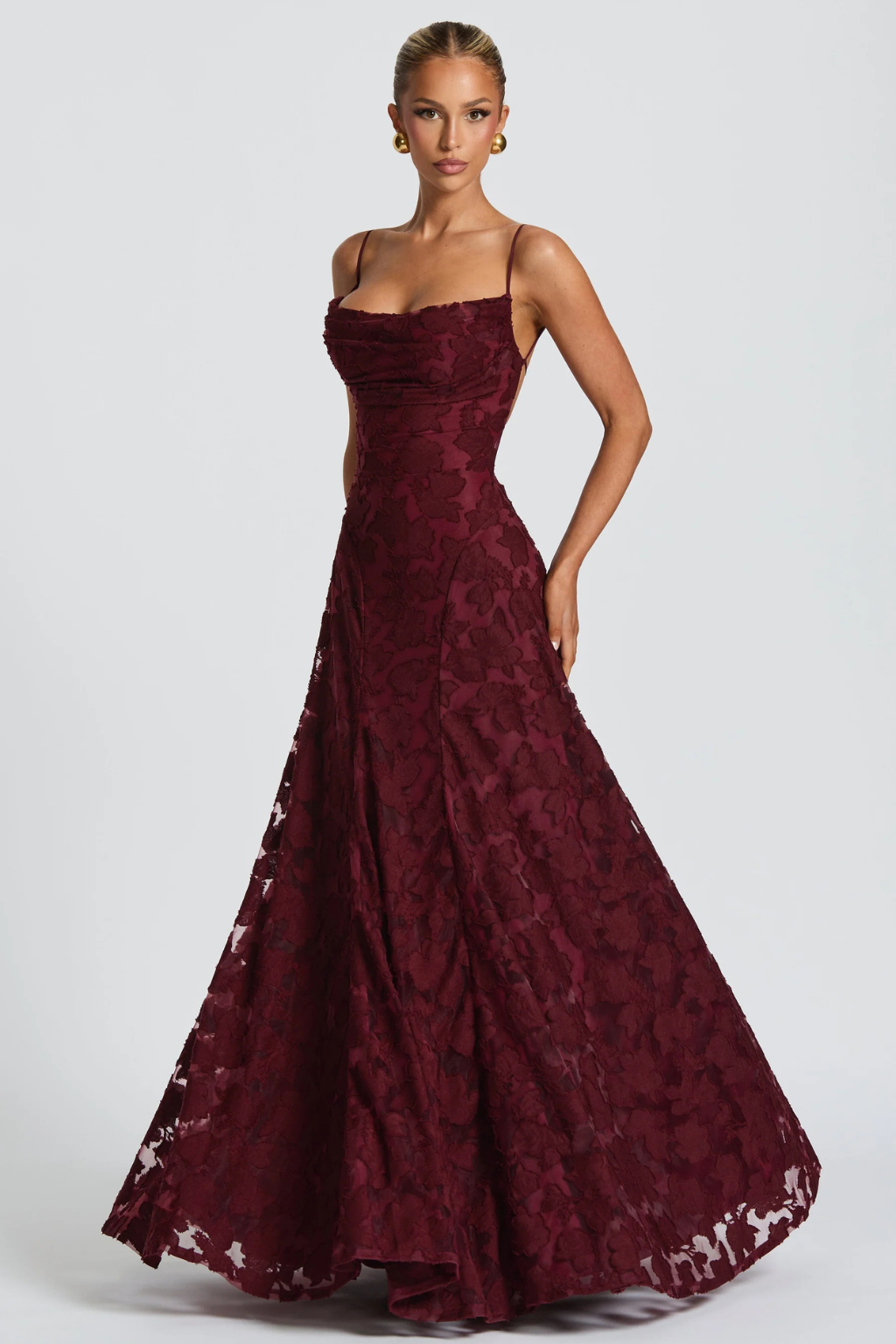 Emmiline | Women's Floral Brocade Cami Strap Wedding Guest Maxi Dress