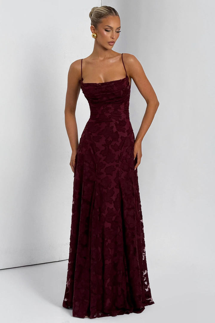 Emmiline | Women's Floral Brocade Cami Strap Wedding Guest Maxi Dress
