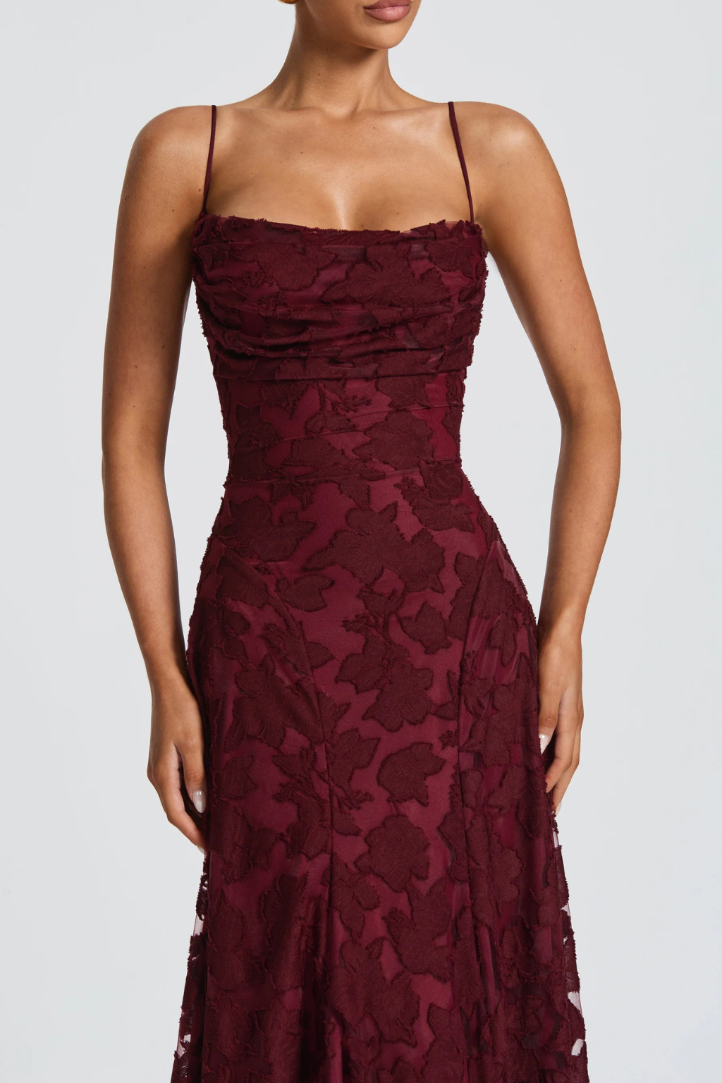 Emmiline | Women's Floral Brocade Cami Strap Wedding Guest Maxi Dress