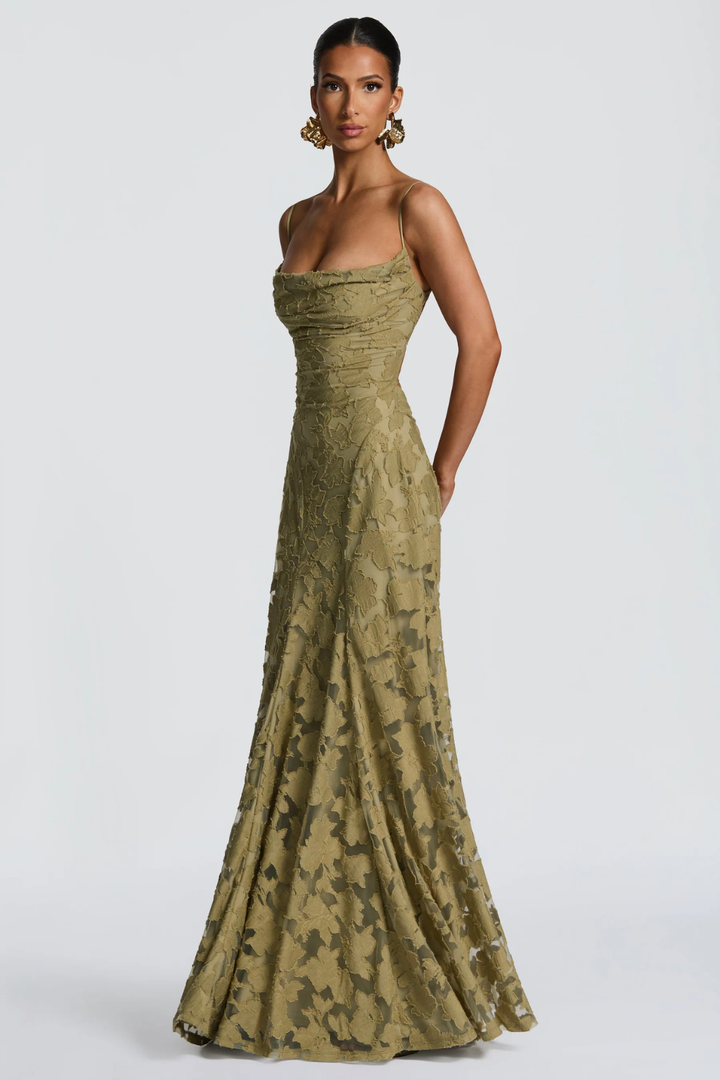 Emmiline | Women's Floral Brocade Cami Strap Wedding Guest Maxi Dress