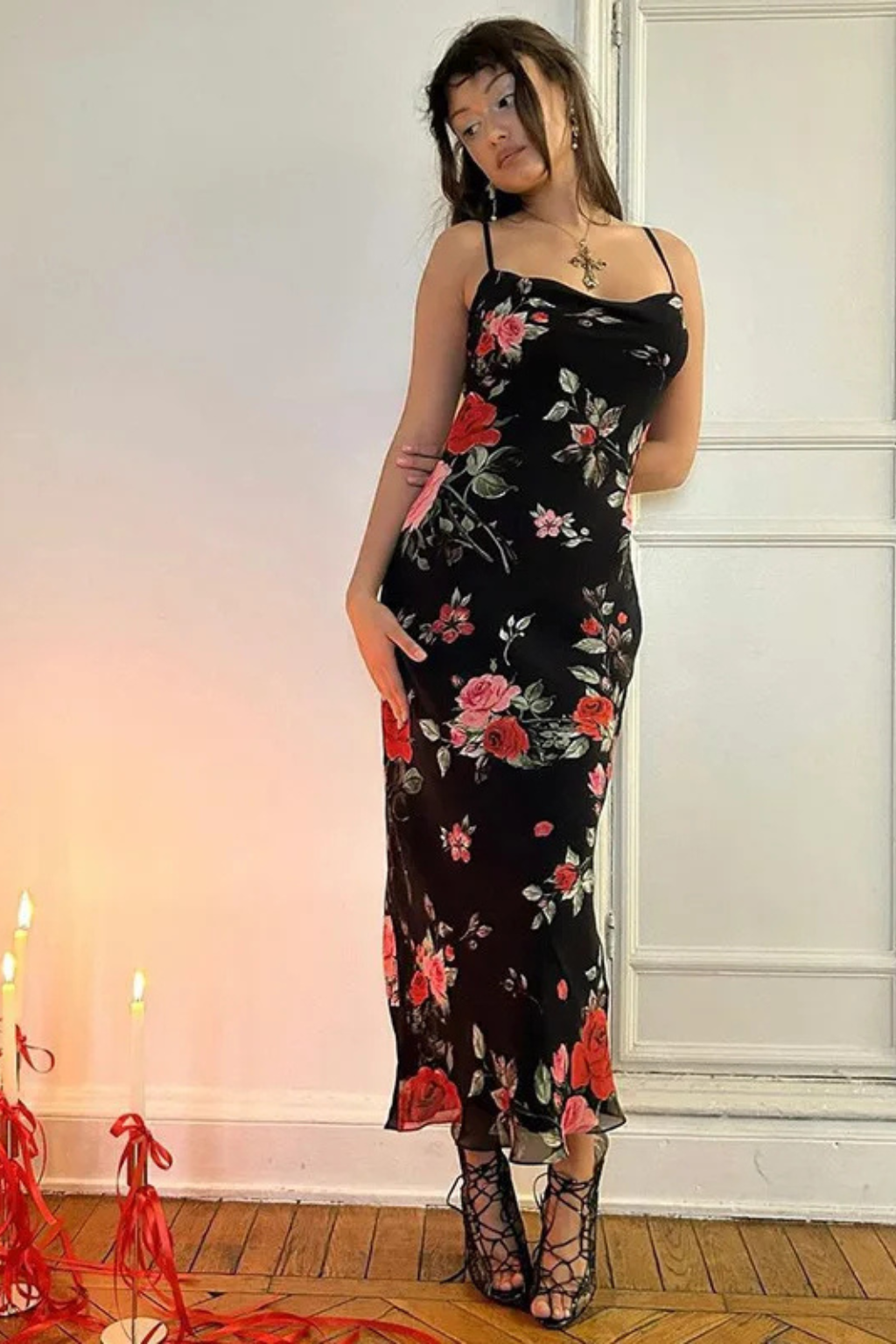 Fiona | Women's Spaghetti Strap Floral Maxi Dress
