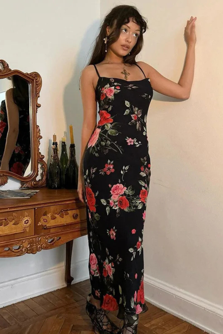 Fiona | Women's Spaghetti Strap Floral Maxi Dress