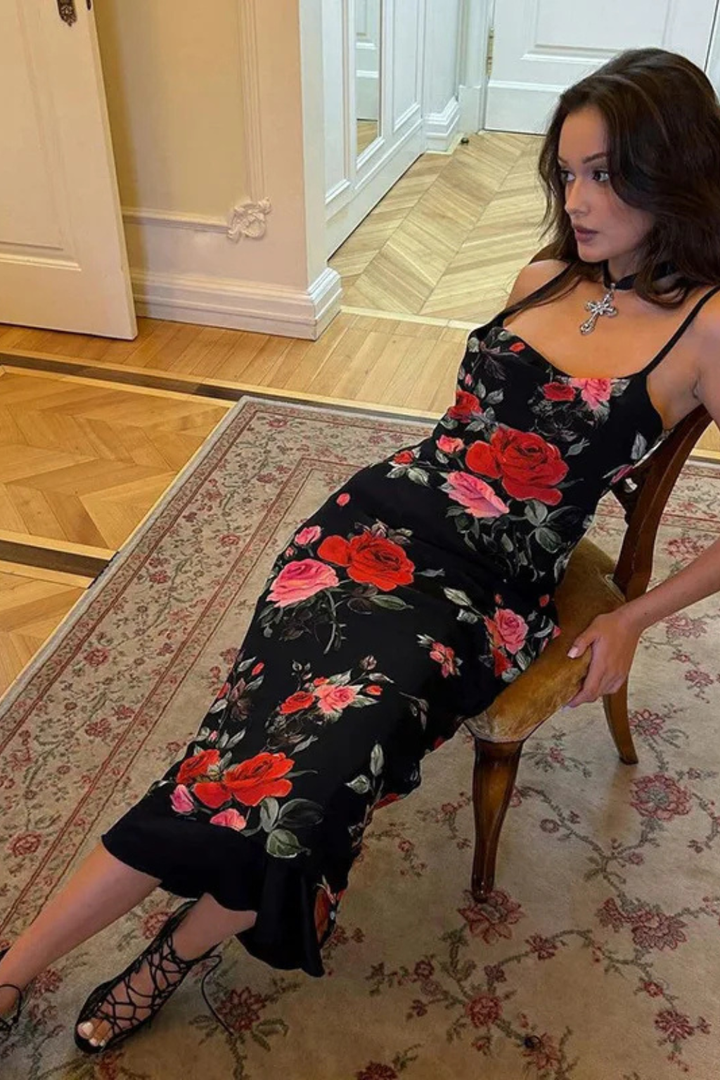 Fiona | Women's Spaghetti Strap Floral Maxi Dress