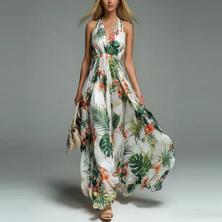 Geneva | Women's Floral Maxi Dress Halter Plunge Summer