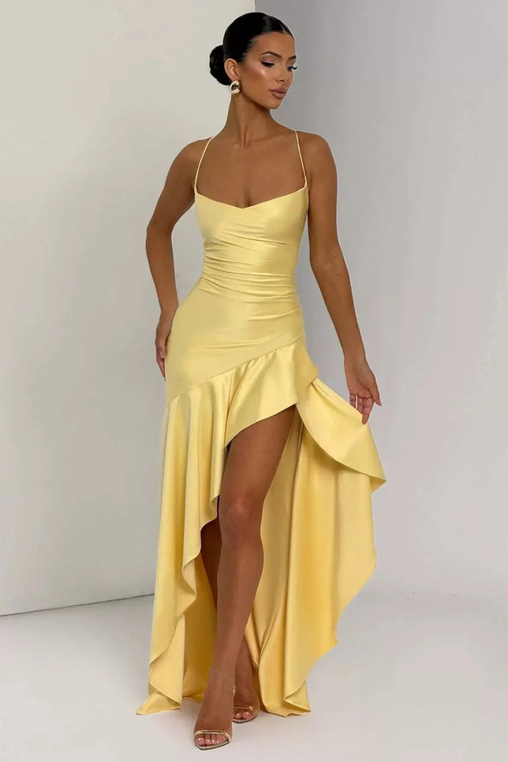 Genevieve | Women's Cowl Neck Satin Slip Wedding Guest Maxi Dress