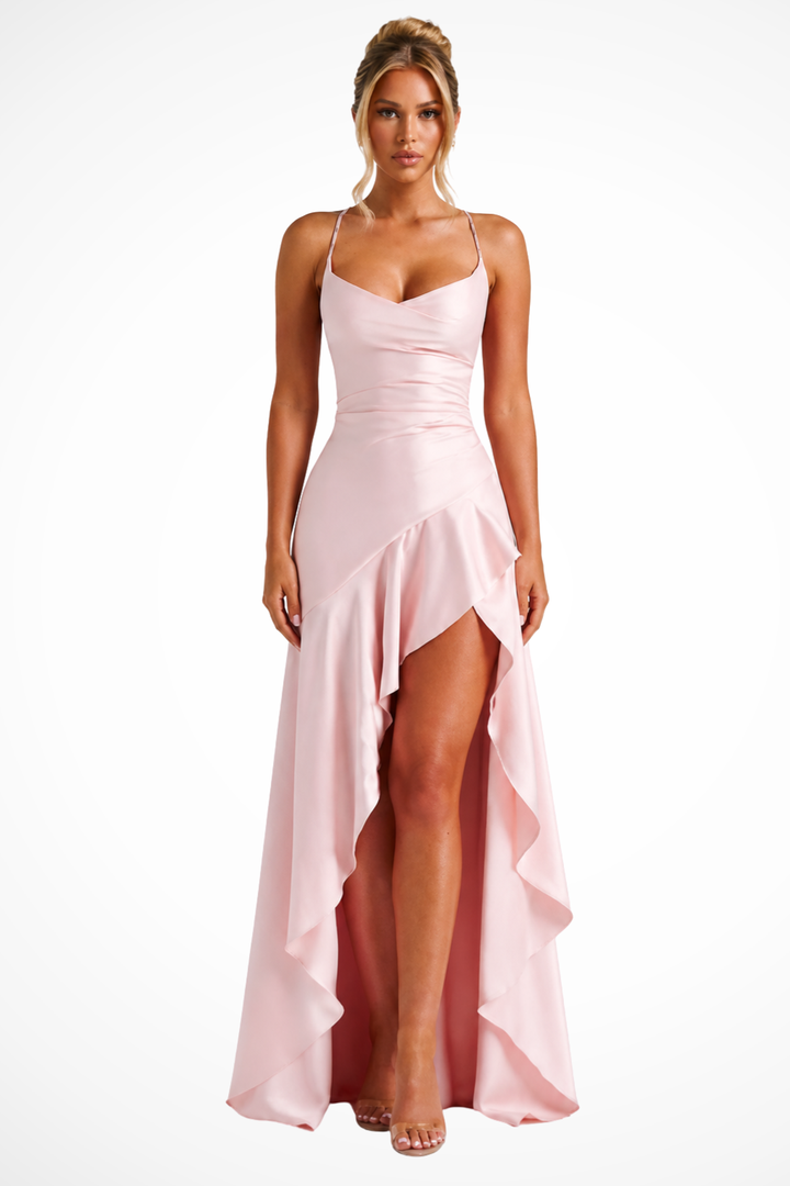 Genevieve | Women's Cowl Neck Satin Slip Wedding Guest Maxi Dress