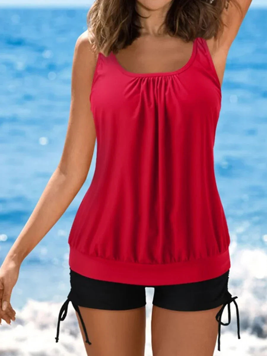 Harper | Women's Beach Blouson Drawstring Scoop Neck Tankini Set