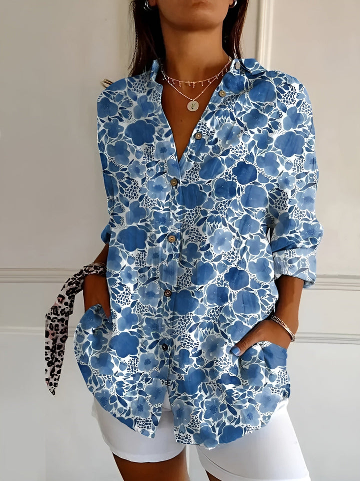 Iris | Women's Blouse Floral Long Sleeve Button-Front