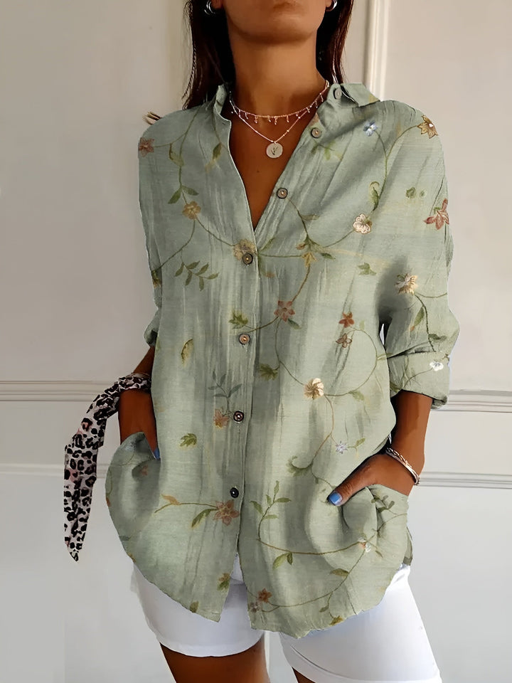 Iris | Women's Blouse Floral Long Sleeve Button-Front