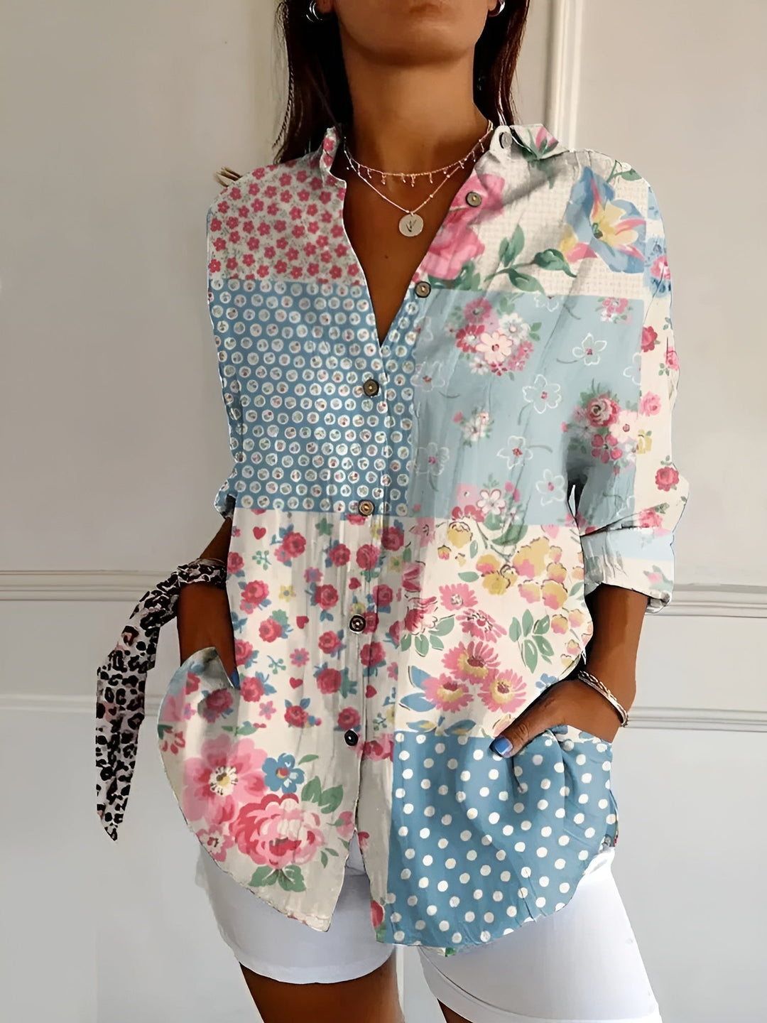 Iris | Women's Blouse Floral Long Sleeve Button-Front