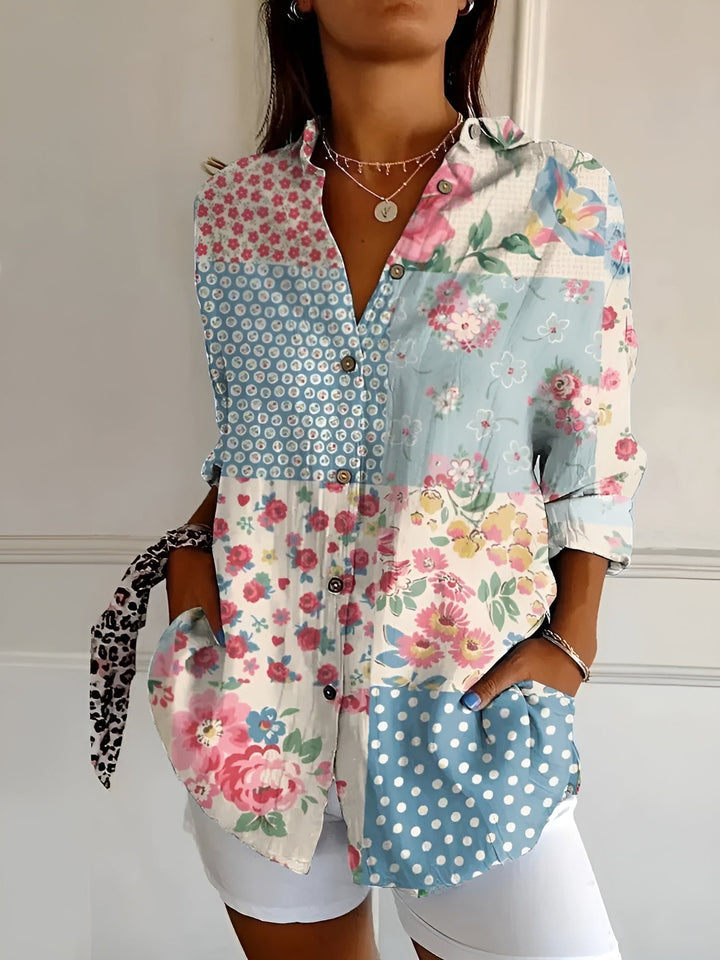 Iris | Women's Blouse Floral Long Sleeve Button-Front